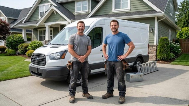 Walk-In Bathroom Tubs Chicago installer and service van outside a customer's home