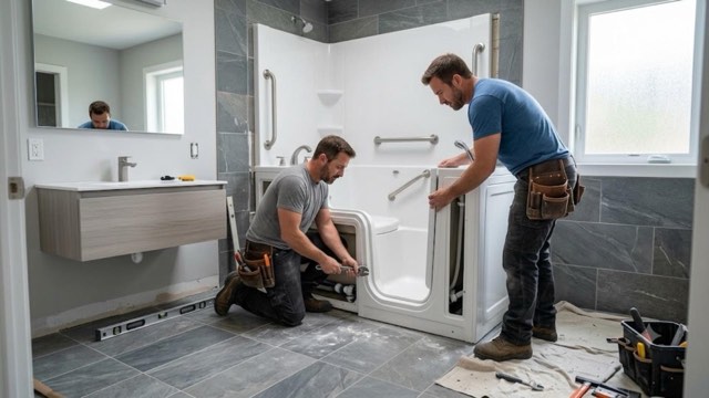Walk-In Tub Installation in progress in a Chicago, IL bathroom